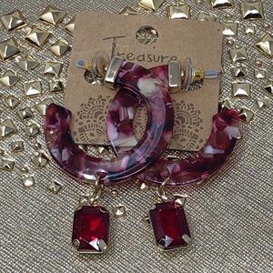 Red Tan Round Dangle Crystal Gold Earrings